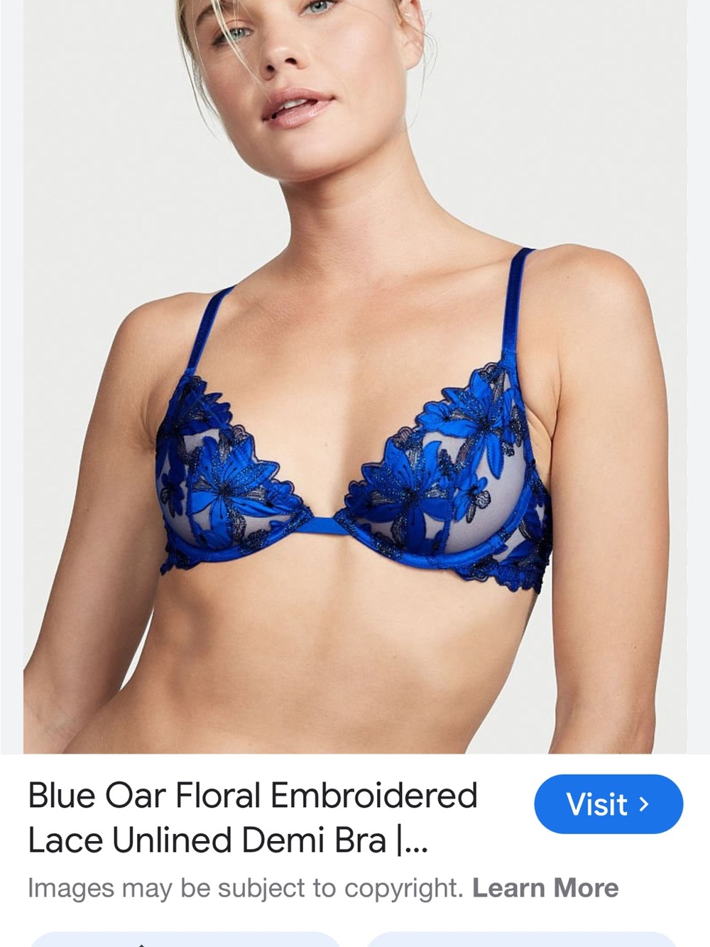 Victoria's Secret Royal Blue Floral Embroidered Unlined Demi Bra